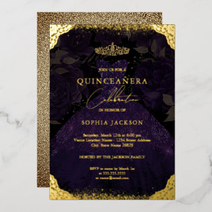 Sparkle Purple Gold Dress Tiara Quinceanera