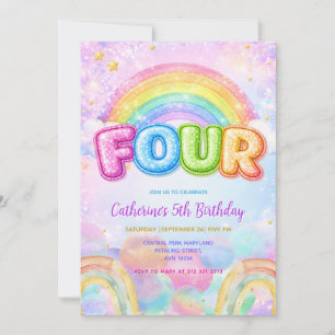 Sparkle Rainbow 4th Birthday Party Invitation