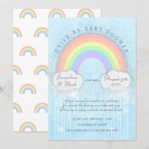 Sparkle Rainbow Drive-By Baby Shower Invitation