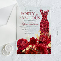 Sparkle Red Dress Roses Gold Leaf 40th Birthday