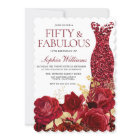 Sparkle Red Dress Roses Gold Leaf 50th Birthday