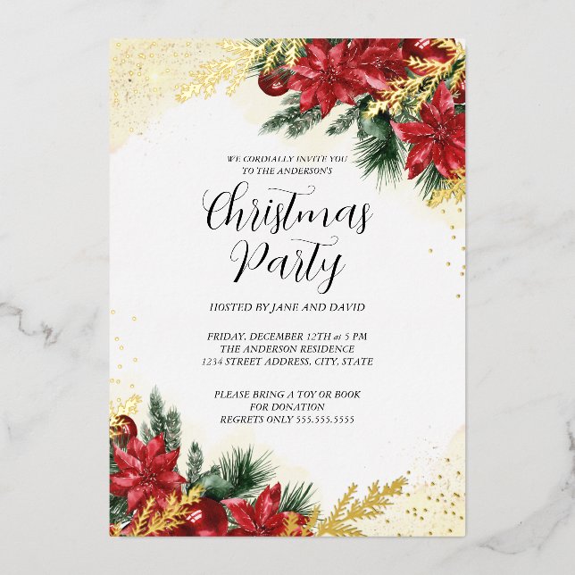 Sparkle Red Gold Foliage Christmas Party  (Front)