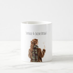 Sparkle Red Hair Girl Christmas New Year Coffee Mug