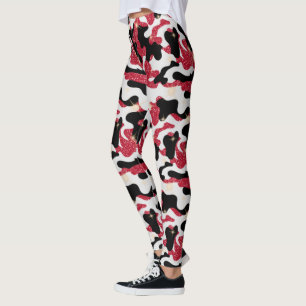 Sparkle Red White Black Camouflage Camo Leggings