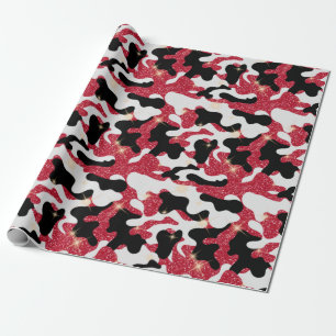 Sparkle Red White Black Camouflage Camo Wrapping Paper