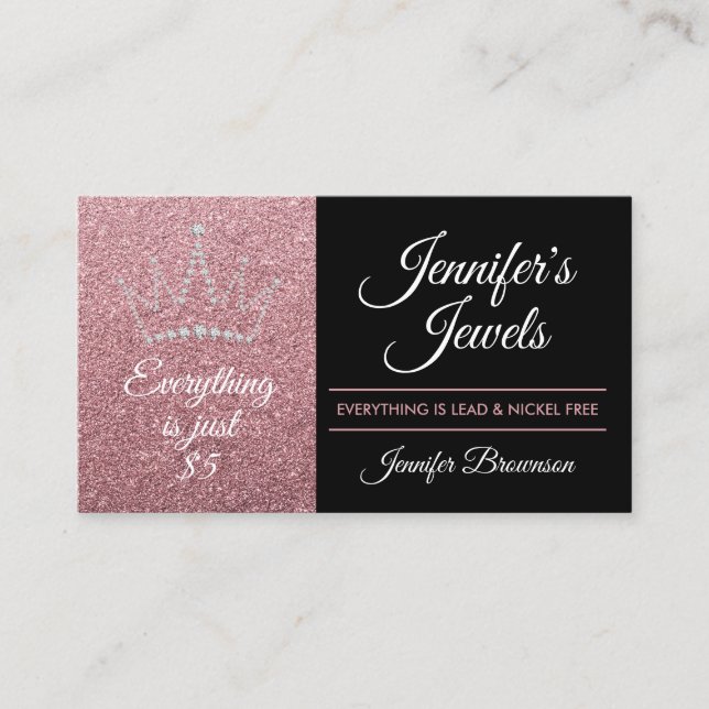 Sparkle Rose Gold Crown Jewellery Accessories Business Card (Front)