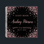 Sparkle Rose Gold Glitter 21st Birthday Guest Book<br><div class="desc">Modern Elegant Sparkle Rose Gold Glitter Black 21st (or any age) Birthday Monogram Custom Personalised Guest Book. This feminine Girly Adult Birhday party design feature an elegant hand lettered calligraphy script and rose gold diamond glitter frame on black background. Ideal for a feminine adult milestone birthday celebration, perfectly captures the...</div>