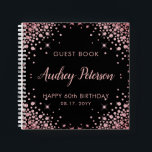 Sparkle Rose Gold Glitter 60th Birthday Guest Book<br><div class="desc">Modern Elegant Sparkle Rose Gold Glitter Black 60th (or any age) Birthday Monogram Custom Personalised Guest Book. This feminine Girly Adult Birhday party design feature an elegant hand lettered calligraphy script and rose gold diamond glitter frame on black background. Ideal for a feminine adult milestone birthday celebration, perfectly captures the...</div>