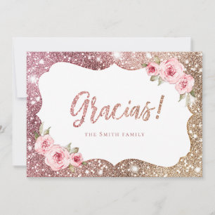Sparkle rose gold glitter and floral gracias invitation