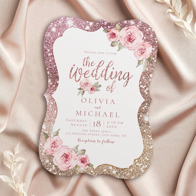 Sparkle rose gold glitter and floral wedding invitation (Sparkle rose gold glitter and floral wedding invitation)