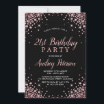 Sparkle Rose Gold Glitter Black 21st Birthday Invitation<br><div class="desc">Modern Elegant Sparkle Rose Gold Glitter Black 21st Birthday Invitation. This feminine Girly Adult Birhday party invitation (for her, any age) feature an elegant hand lettered calligraphy script and rose gold diamond glitter frame on black background. Ideal for a feminine adult milestone birthday celebration, this invitation perfectly captures the essence...</div>