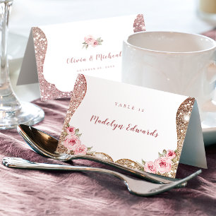 Sparkle rose gold glitter floral Place Card