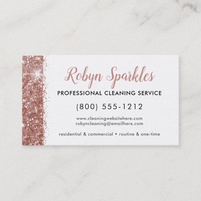 Sparkle Rose Gold Pink Cleaning Service Maid Business Card (Front)