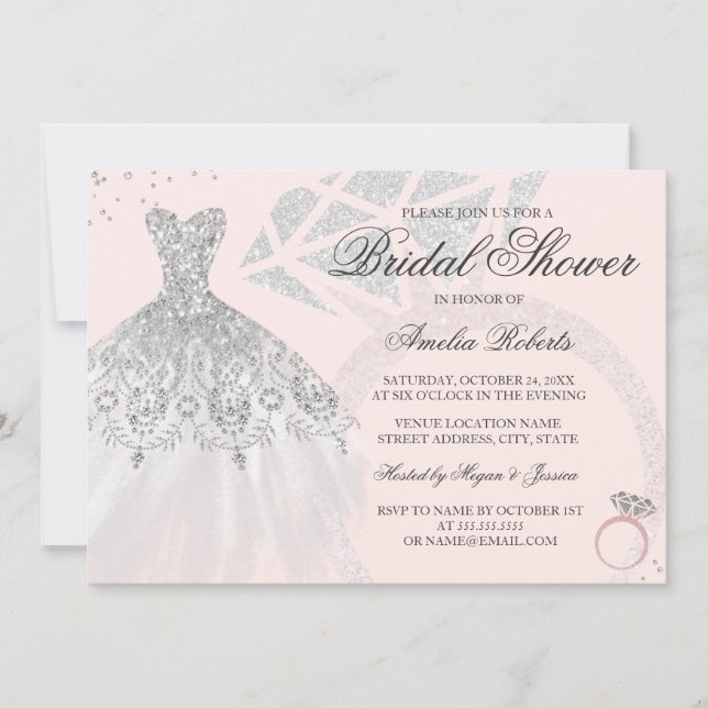 Sparkle Rose Gold Silver Dress Ring Bridal Shower Invitation (Front)
