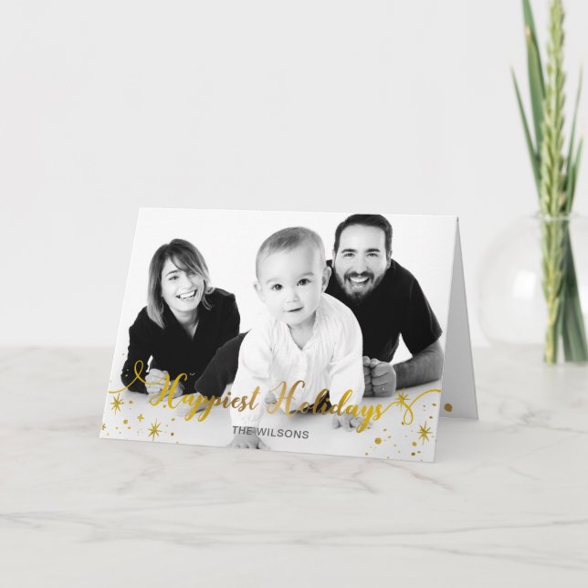 Sparkle Script Happiest Holiday Gold Photo  (Front)