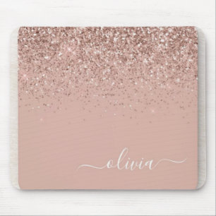 Sparkle & Script: Rose Gold Glitter Monogram Mouse Mat