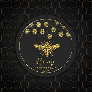 Sparkle Sequin gold honeybee Classic Round Sticker