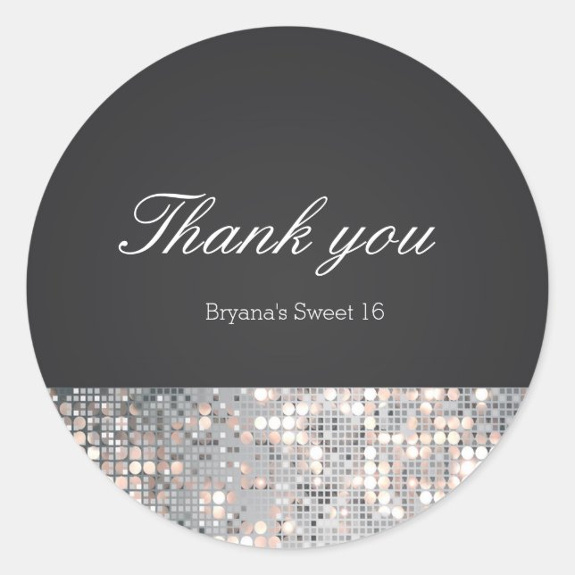 Sparkle Sequins Glam Black Wedding Favour Stickers (Front)
