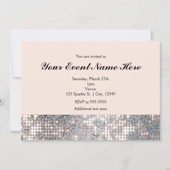 Sparkle Sequins Glamour Wedding Invitation Card (Front)