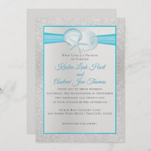 Sparkle Shells Tropical Blue Beach Wedding Invitation