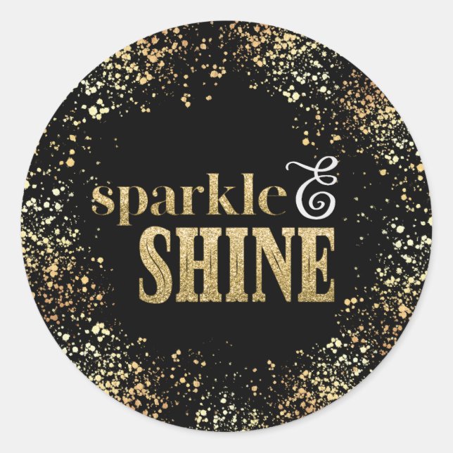 Sparkle Shine Gold typography Confetti Holiday Classic Round Sticker (Front)