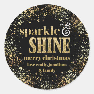 Sparkle Shine Gold typography Merry Christmas Classic Round Sticker