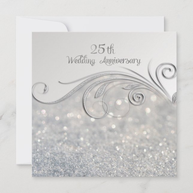 Sparkle Silver 25th Wedding Anniversary Invitation (Front)