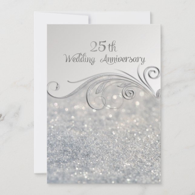 Sparkle Silver 25th Wedding Anniversary-ver2 Invitation (Front)