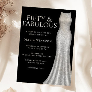 Sparkle Silver Dress Black 50th Birthday Party Invitation
