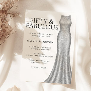 Sparkle Silver Dress Womans 50th Birthday Party Invitation
