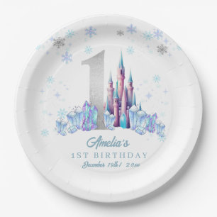 Sparkle Silver Frozen Kingdom Castle 1st Birthday  Paper Plate