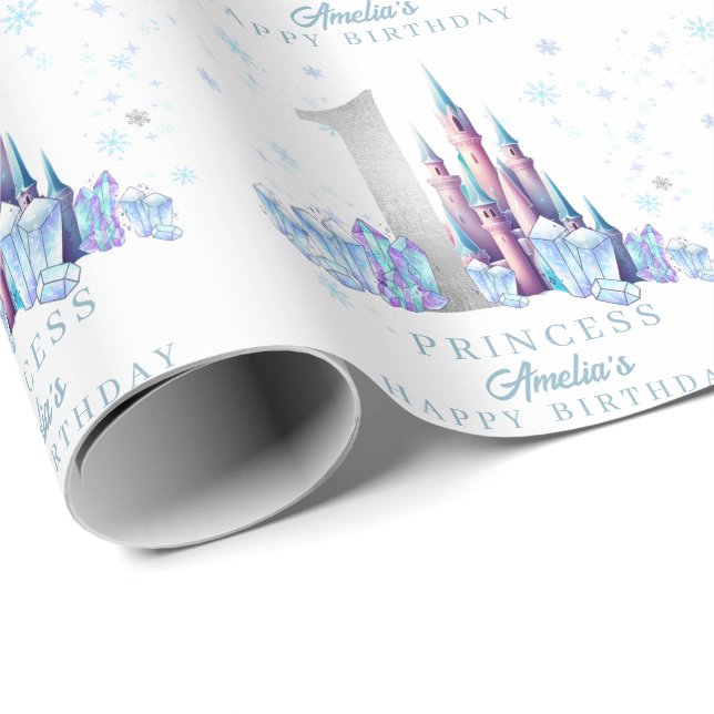 Sparkle Silver Frozen Kingdom Castle 1st Birthday  Wrapping Paper (Roll Corner)