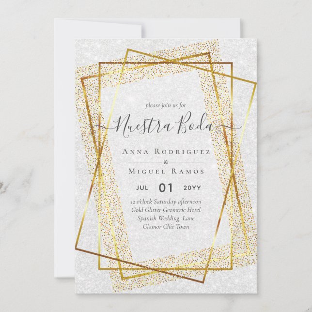 Sparkle Silver Nuestra Boda Bilingual Invitation (Front)