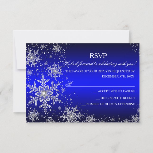 Sparkle Snowflake Blue Christmas Party RSVP Card (Front)