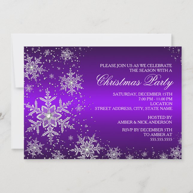 Sparkle Snowflake Purple Christmas Party Invite (Front)