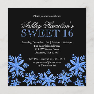 Sparkle Snowflakes Blue Sweet 16 Winter Wonderland Invitation