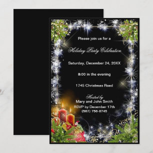Sparkle Snowflakes Candles Pine Christmas Party Invitation