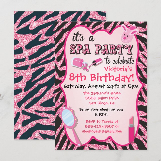 Sparkle Spa Birthday Party Invitations (Front/Back)