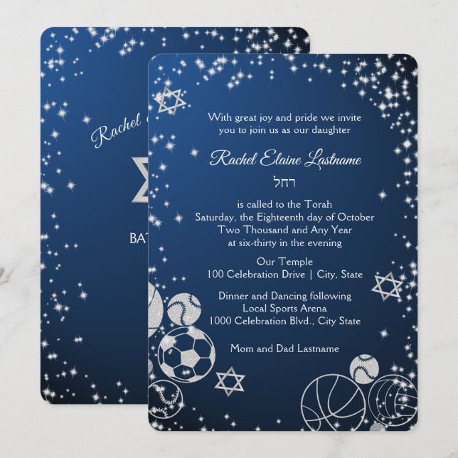 Sparkle Sports Bat Mitzvah Invitation (Front/Back)