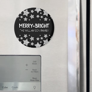Sparkle Star Merry bright Christmas silver black Magnet