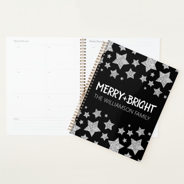 Sparkle Star Merry bright Christmas silver black Planner (Display)