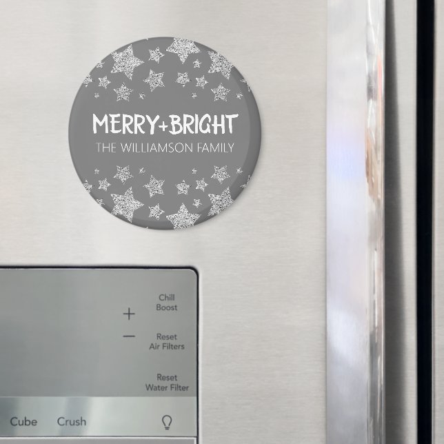 Sparkle Star Merry bright Christmas silver grey  Magnet (In Situ (Fridge))