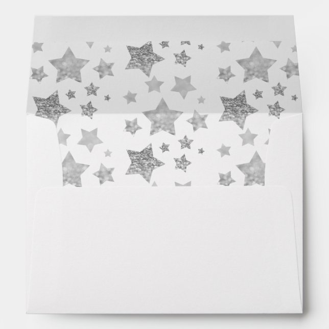 Sparkle Stars Christmas Holiday silver grey Envelope (Back (Bottom))