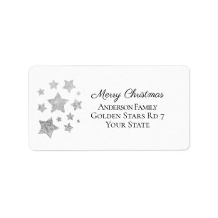 Sparkle Stars Christmas Holiday silver grey white Label