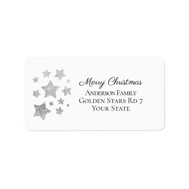 Sparkle Stars Christmas Holiday silver grey white Label (Front)