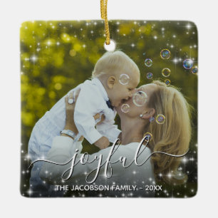 Sparkle Stars Photo Overlay Joyful Christmas Ceramic Ornament