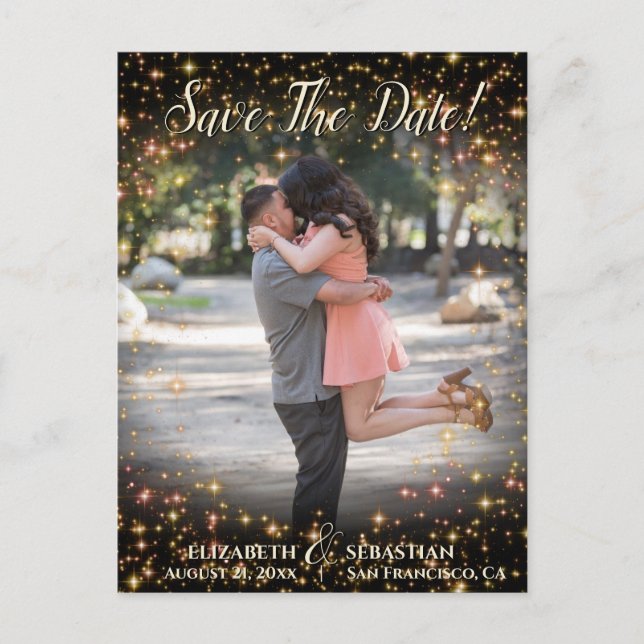 Sparkle Stars Photo Overlay Wedding Save the Date Announcement Postcard (Front)