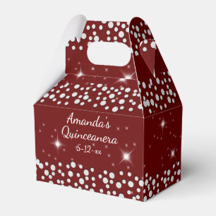 Sparkle Stars Silver Dots Red Quinceanera Favour Box