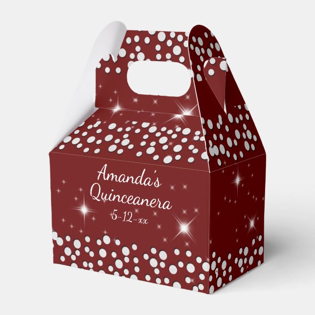  Sparkle Stars Silver Dots Red Quinceanera Favour Box (Front Side)