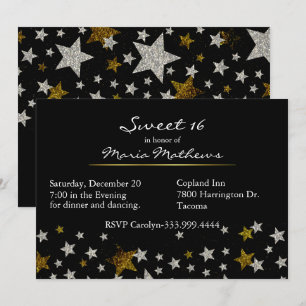 Sparkle Stars Sweet 16 Birthday Invitation